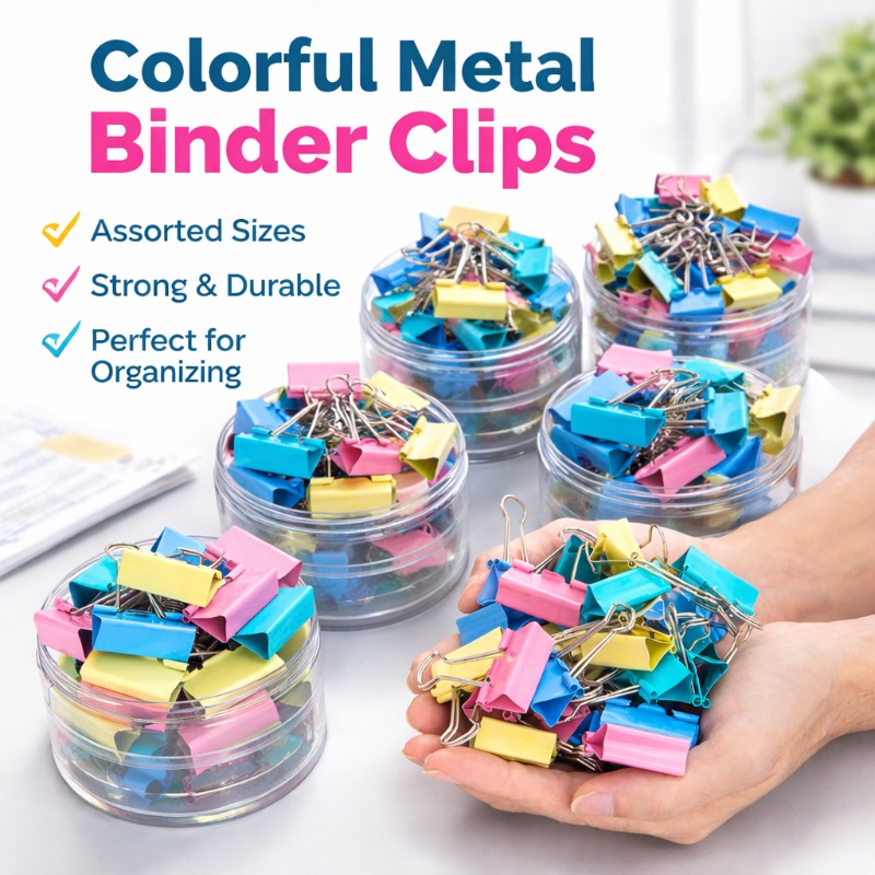 Binder Clip Assorted - 40PCS/Set Klip Binder Logam Panjang Berwarna-warni,